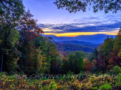  2021 11 01 - Sunset - Roaring Fork Interpretive Marker 3 Overlook - Smoky Mountains NP, Tennessee 