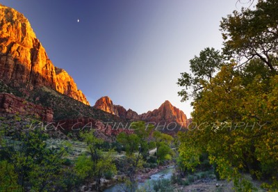  2016 11 07 - The Moon Over the Watchman and the Virgin River - Zion NP - Springdale, UT 